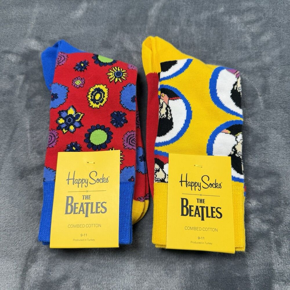 Happy Socks x the Beatles Men's Combed Cotton Crew Socks Size 9-11